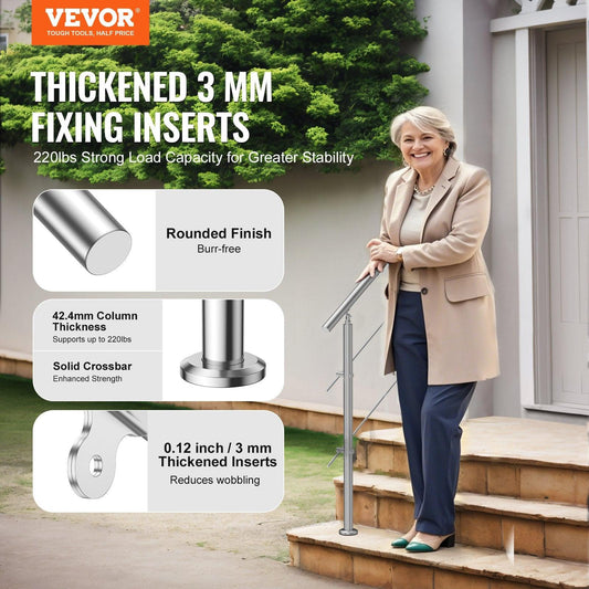 39.4in Handrails for Outdoor Steps 2 Crossbars Staircase for Porch Deck.