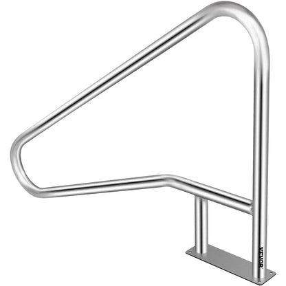 Pool Rail 55x32 Pool Railing 304 Stainless Steel 250LBS Load Capacity Silver Rustproof Pool Handrail Humanized Swimming Pool Handrail with Blue Grip Cover & M8 Drill Bit & Self-Taping Screws