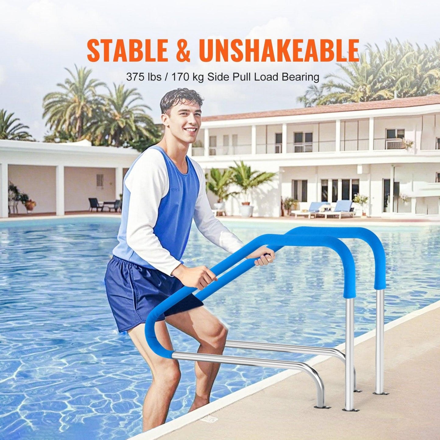 Pool Handrail 46 x 37 inch Stainless Steel (Pre-built) for Indoor/Outdoor.