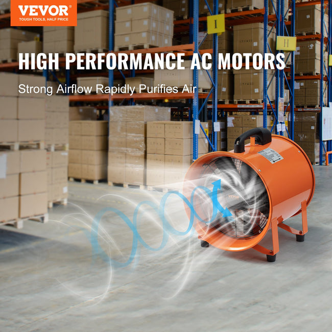 Portable Ventilator, 304.8mm/12inch Heavy Duty Cylinder Fan with 10m Duct Hose, 367W Strong Shop Exhaust Blower 2574CFM, Industrial Utility Blower for Sucking Dust, Smoke, Smoke Home/Workplace Main Image