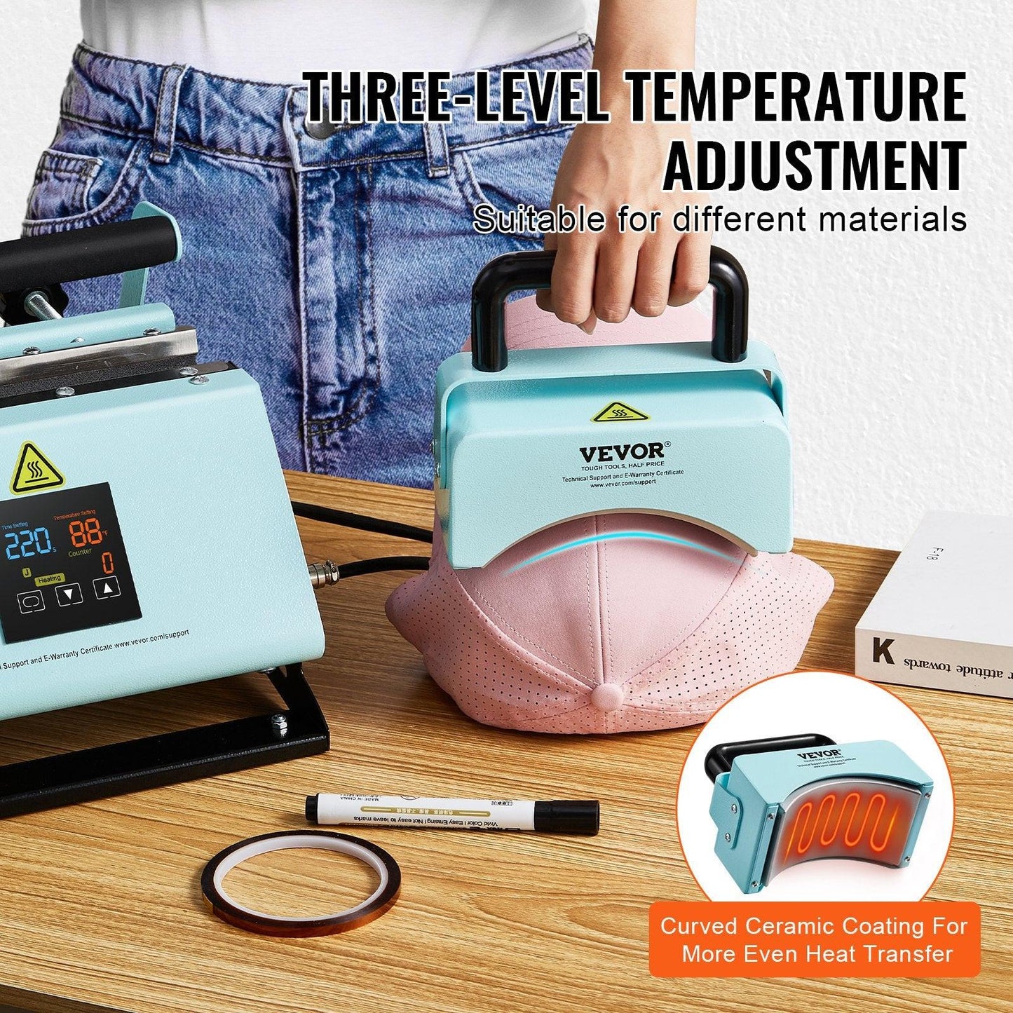 2 in 1 Tumbler and Hat Heat Press Machine Heat Machine for Caps Hats Mugs.