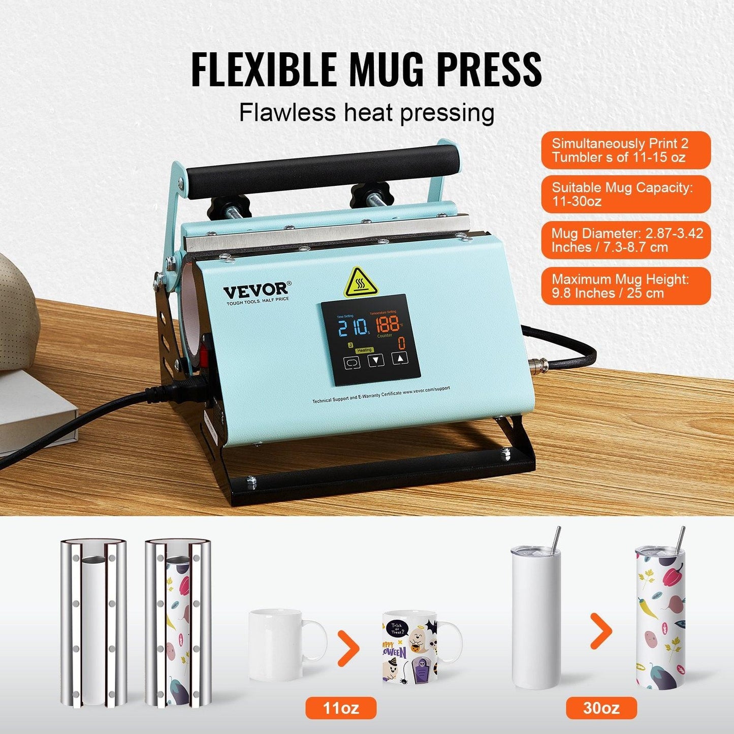 2 in 1 Tumbler and Hat Heat Press Machine Heat Machine for Caps Hats Mugs.