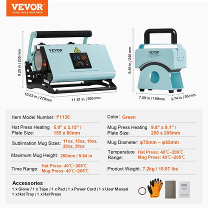 2 in 1 Tumbler and Hat Heat Press Machine Heat Machine for Caps Hats Mugs.