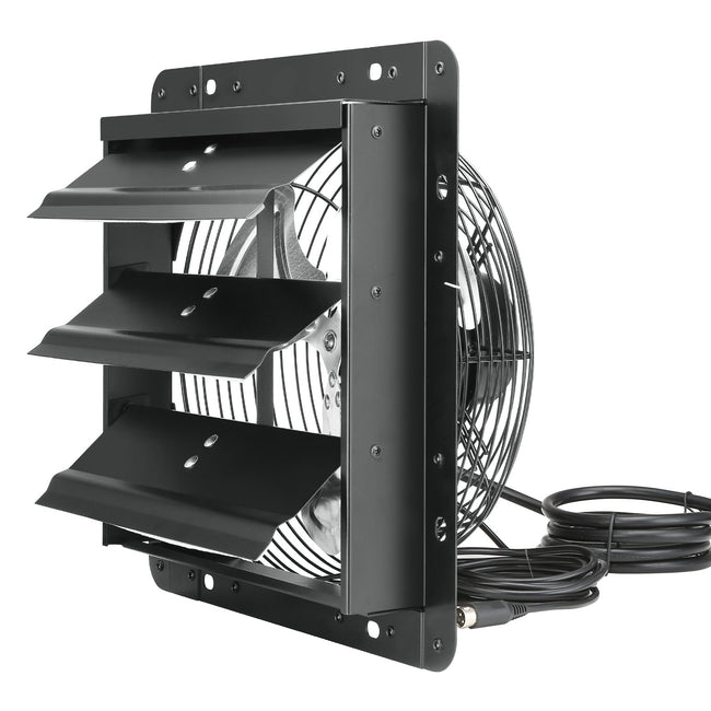 Shutter Exhaust Fan, 254mm / 10inch with Temperature Humidity Controller, EC-motor, 843 CFM, Variable Speed Adjustable Wall Mount Attic Fan, Ventilation and Cooling for Greenhouses, Garages, Sheds Hover Image