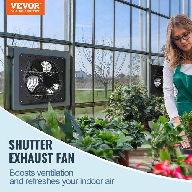 Shutter Exhaust Fan, 254mm / 10inch with Temperature Humidity Controller, EC-motor, 843 CFM, Variable Speed Adjustable Wall Mount Attic Fan, Ventilation and Cooling for Greenhouses, Garages, Sheds Main Image