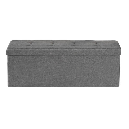 Foldable Storage Ottoman Bench, End of Bed Bench with Side Bags, Folding Upholstered Storage Chest Supports 660 lbs, Linen Bed Ottoman with Large Space for Living Room, Bedroom, Entryway, Grey