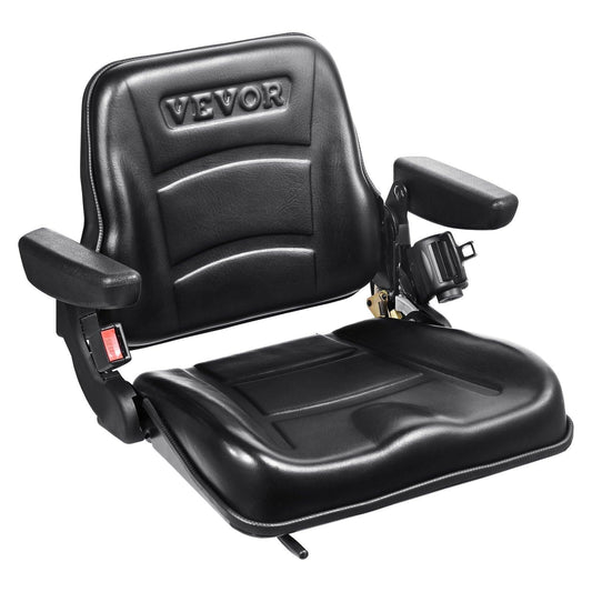 Universal Forklift Seat, Fold Down Tractor Seat with Adjustable Angle Back, Micro Switch, Seatbelt and Armrests, 16-34 cm Slot Tractor Seat for Tractor Loader Excavator.