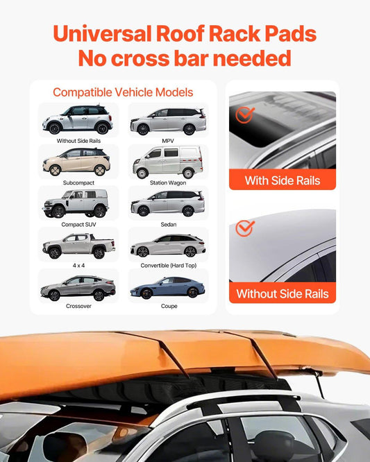 Soft Roof Rack Pads 33in 176lbs Load Capacity for Kayak Canoe Surfboard Luggage.