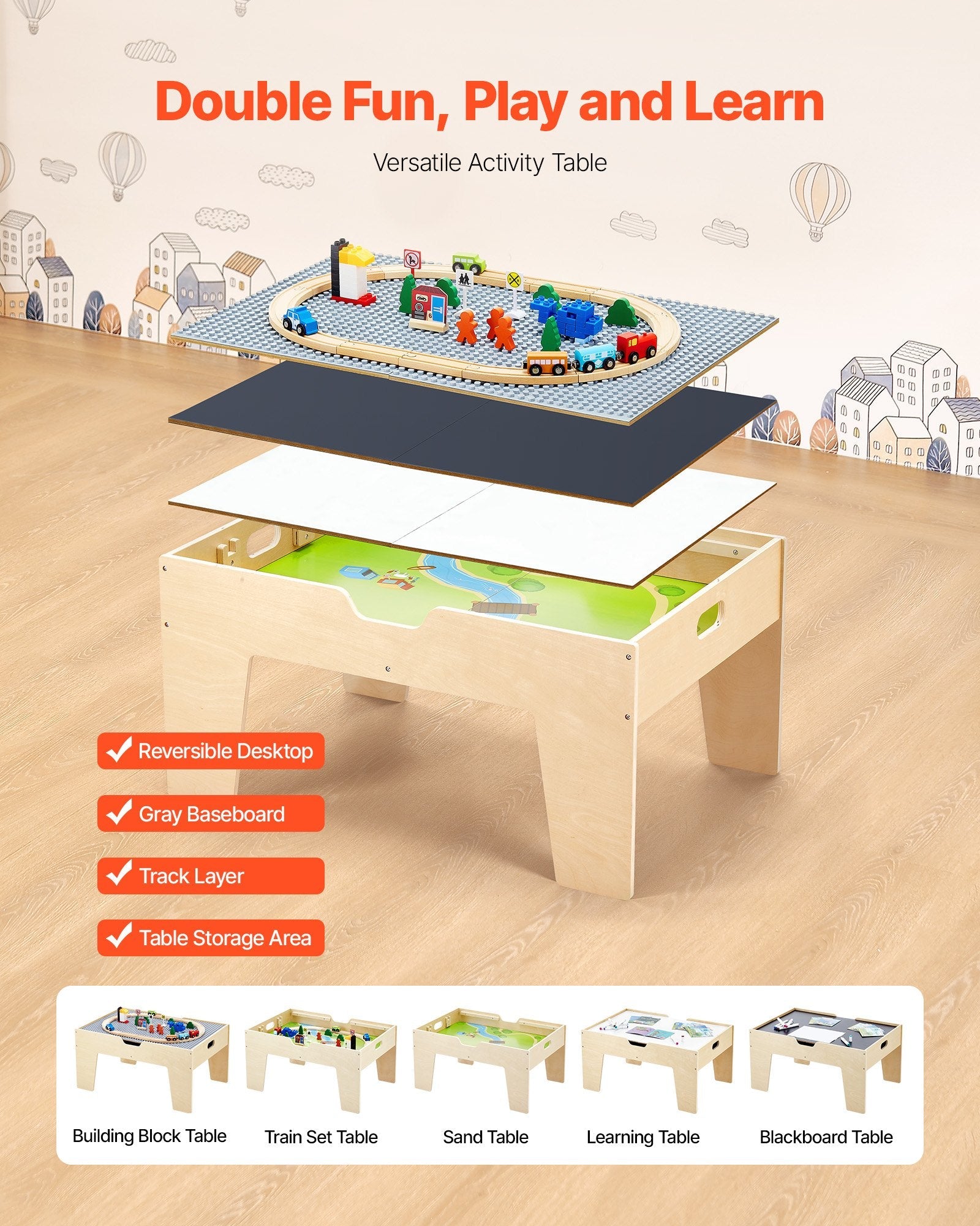 Multi-Purpose Activity Play Table 290 Building Bricks & 30 PCS Accessories.