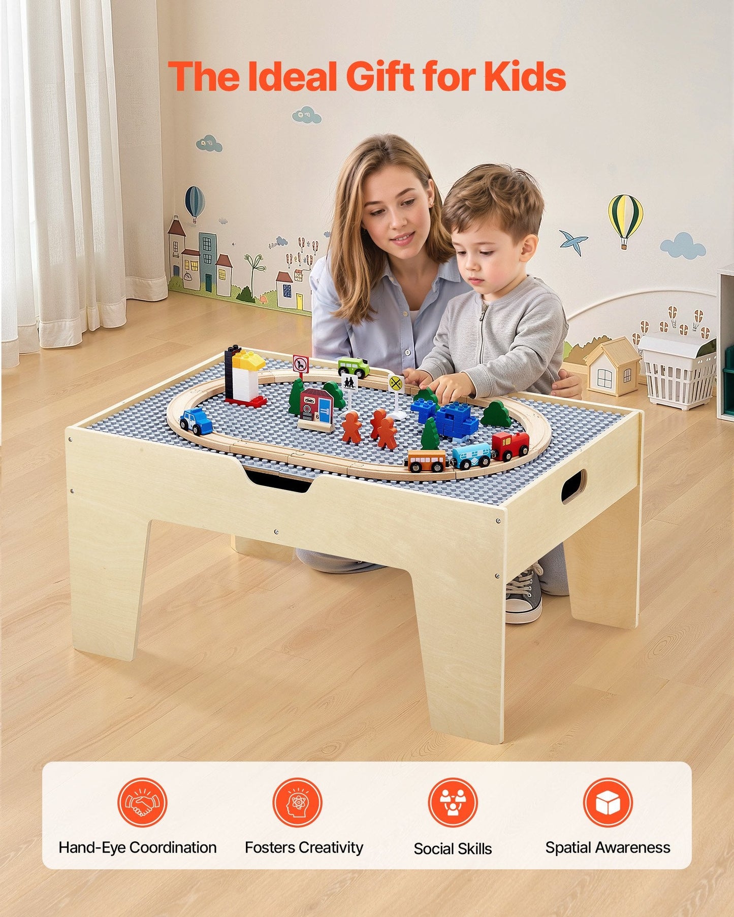 Multi-Purpose Activity Play Table 290 Building Bricks & 30 PCS Accessories.