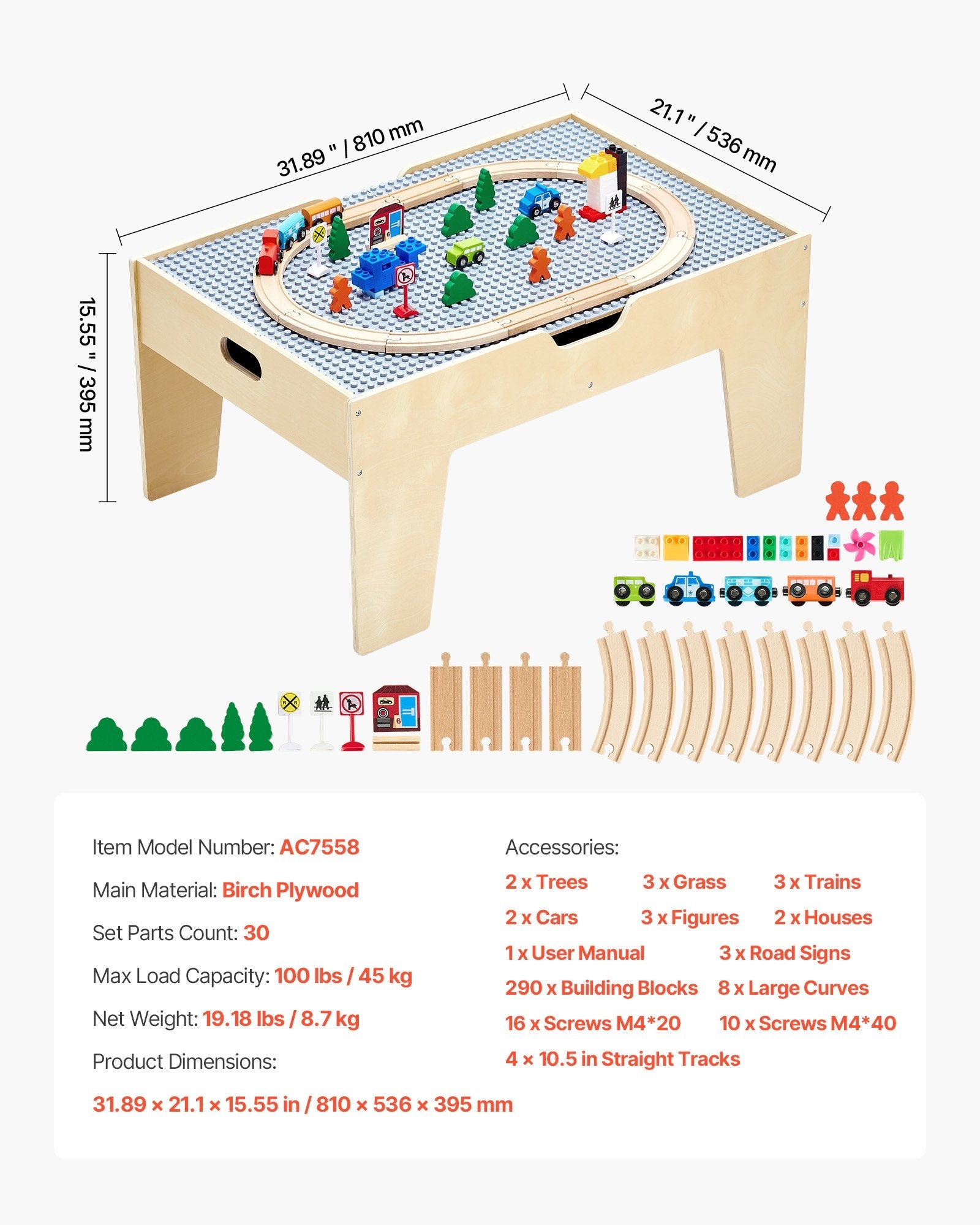 Multi-Purpose Activity Play Table 290 Building Bricks & 30 PCS Accessories.