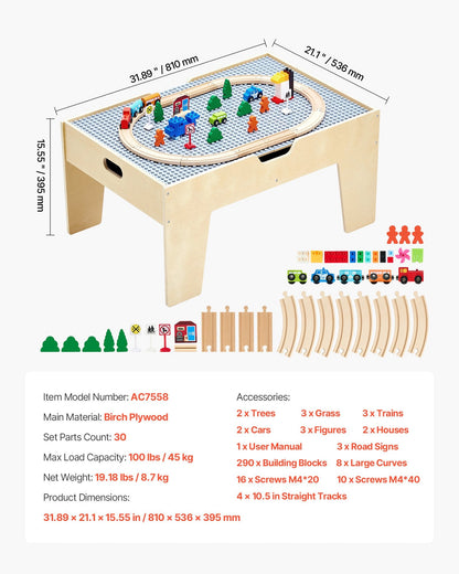 Multi-Purpose Activity Play Table 290 Building Bricks & 30 PCS Accessories.