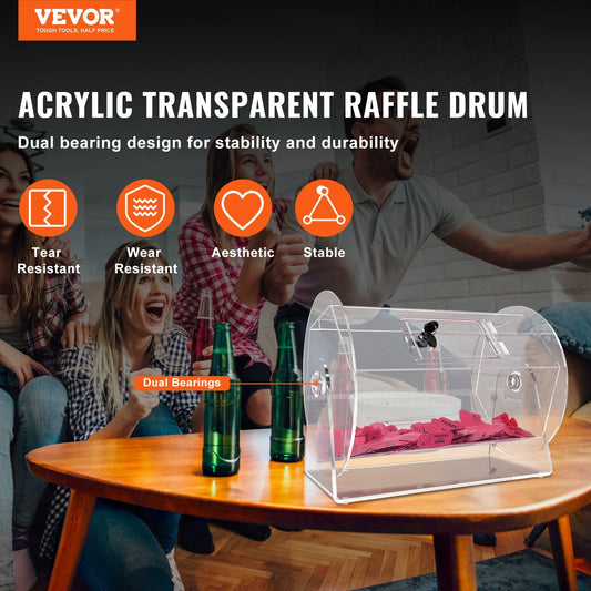 Acrylic Raffle Drum, Holds 5000 Tickets or 200 Raffle Balls, Professional Raffle Ticket Spinning Cage with 2 Keys, Transparent Lottery Spinning Drawing, Raffle Ticket Box for Lottery Games Bingo.