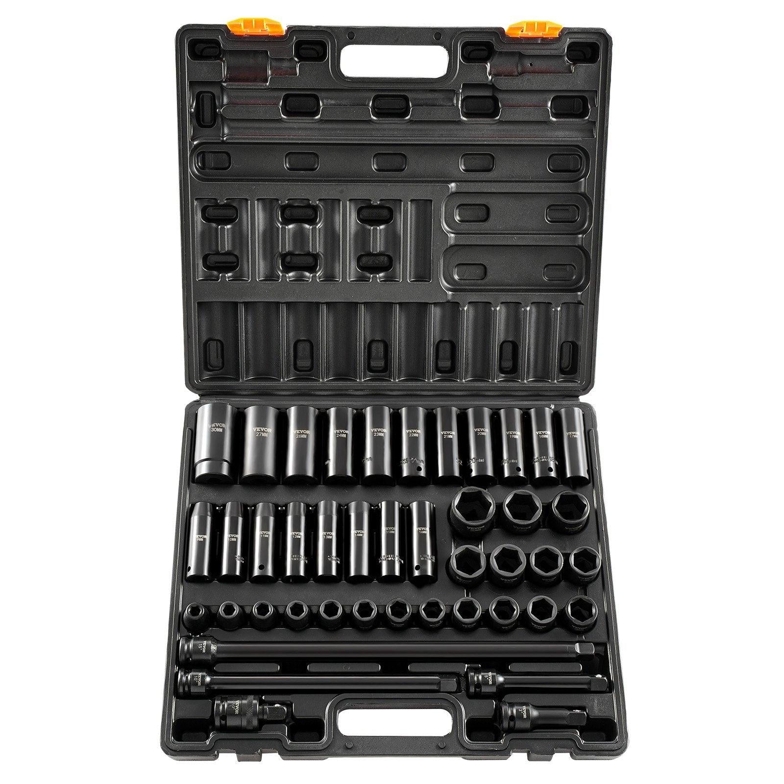 Impact Socket Set 43 Piece Impact Sockets, Standard Socket Assortment, Drive Socket Set 6-Point Sockets Metric 9-30mm (Standard/Deep).
