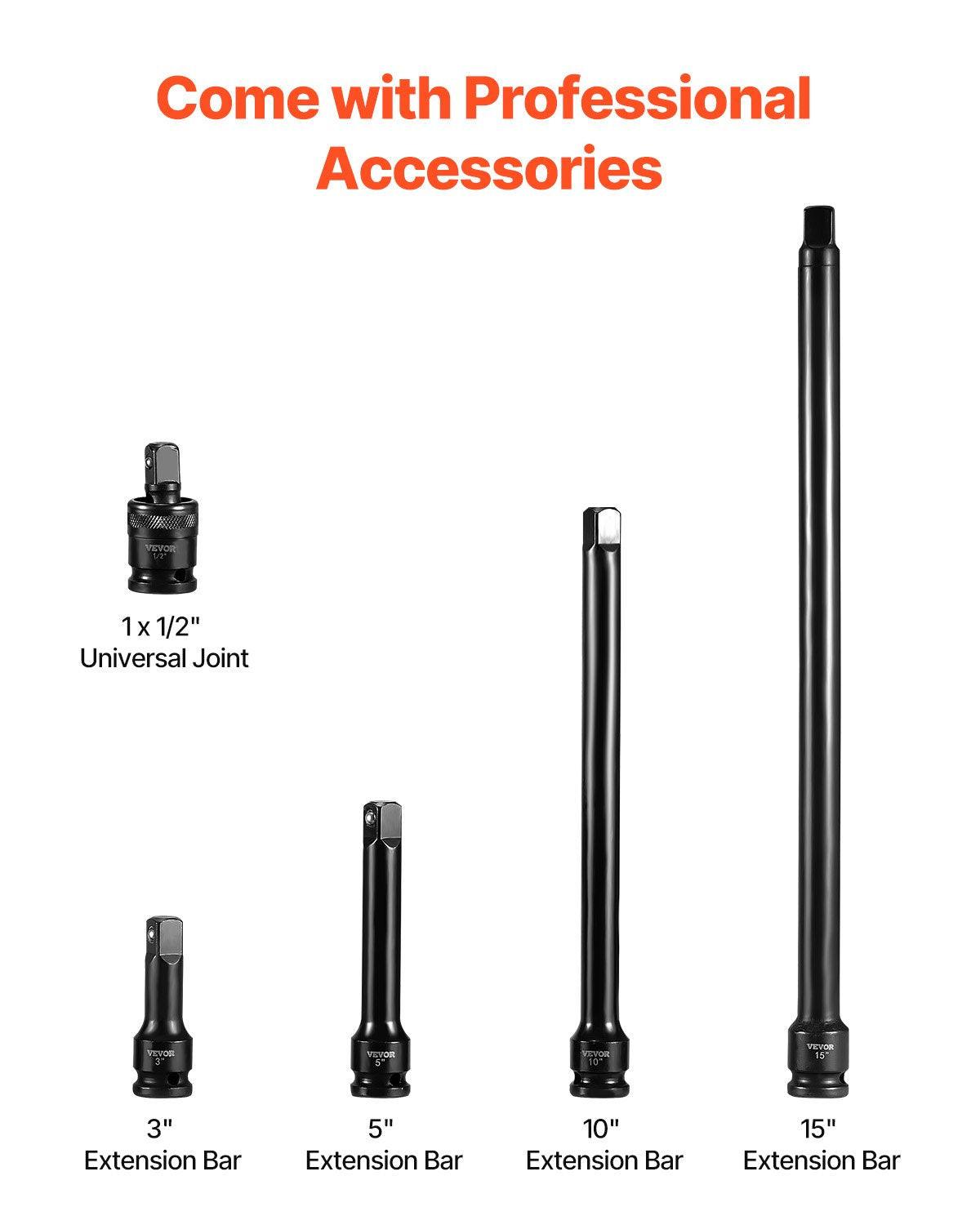 Impact Socket Set 43 Piece Impact Sockets, Standard Socket Assortment, Drive Socket Set 6-Point Sockets Metric 9-30mm (Standard/Deep).