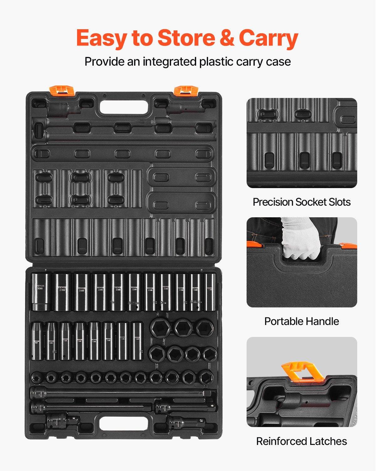 Impact Socket Set 43 Piece Impact Sockets, Standard Socket Assortment, Drive Socket Set 6-Point Sockets Metric 9-30mm (Standard/Deep).