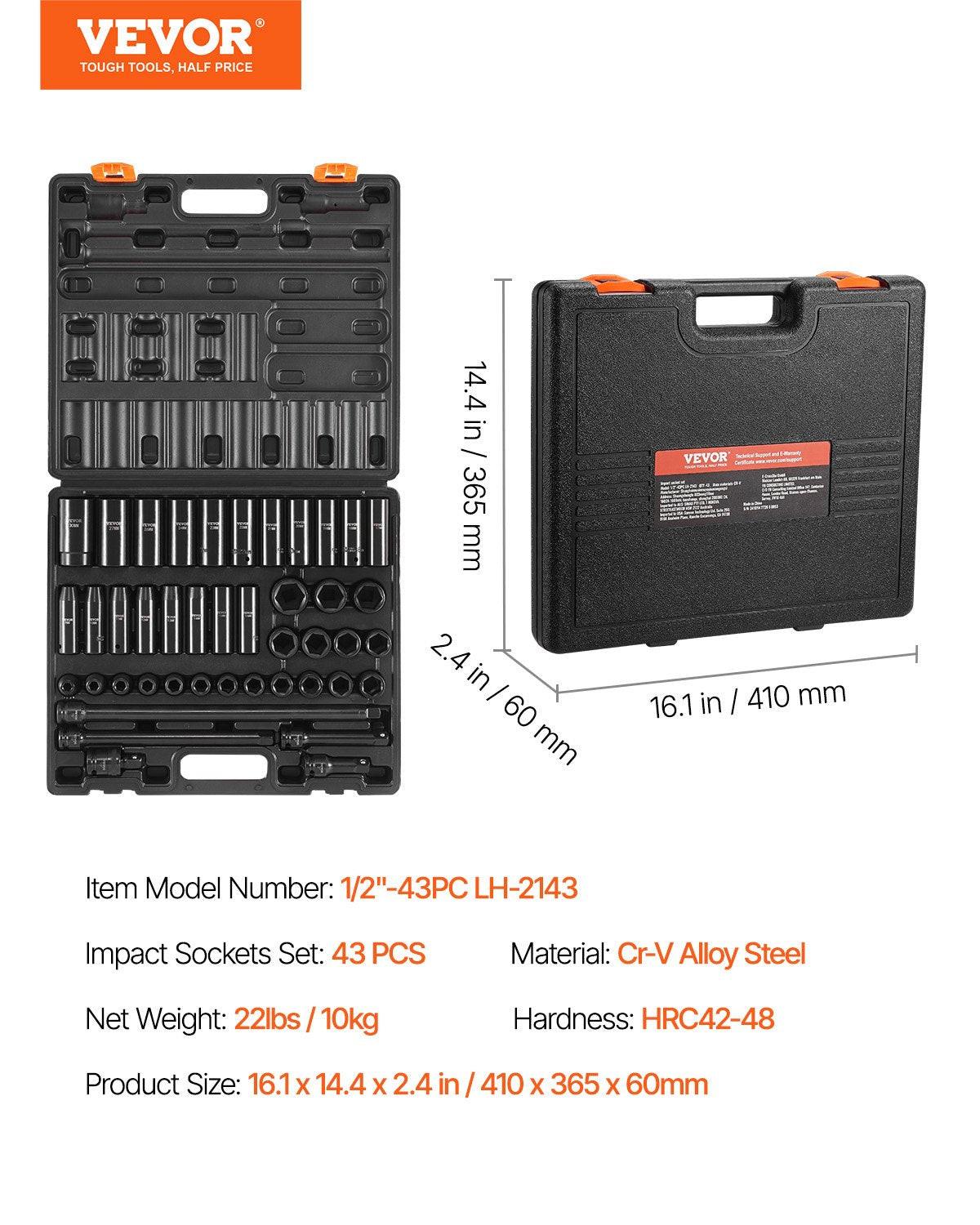 Impact Socket Set 43 Piece Impact Sockets, Standard Socket Assortment, Drive Socket Set 6-Point Sockets Metric 9-30mm (Standard/Deep).