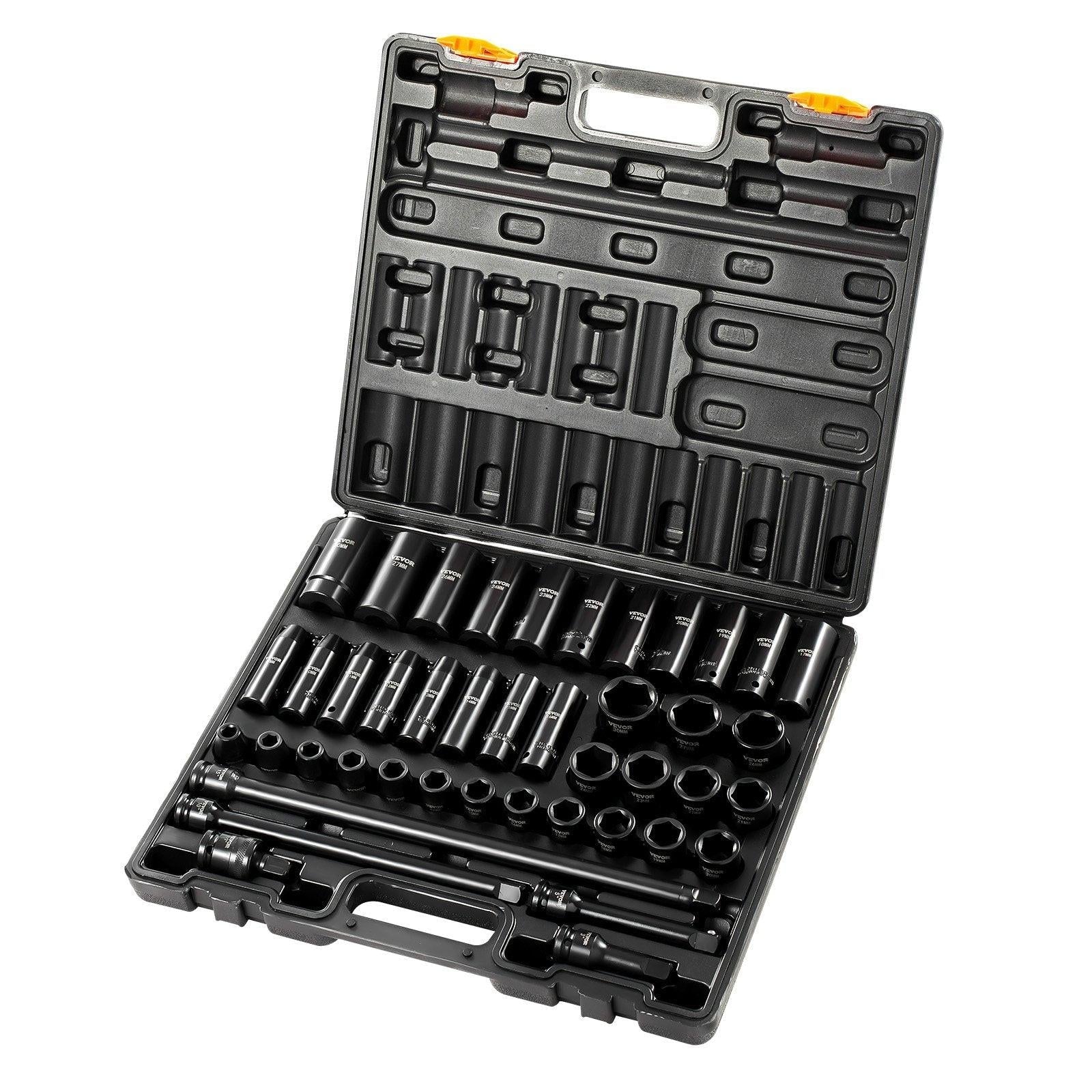 Impact Socket Set 43 Piece Impact Sockets, Standard Socket Assortment, Drive Socket Set 6-Point Sockets Metric 9-30mm (Standard/Deep).