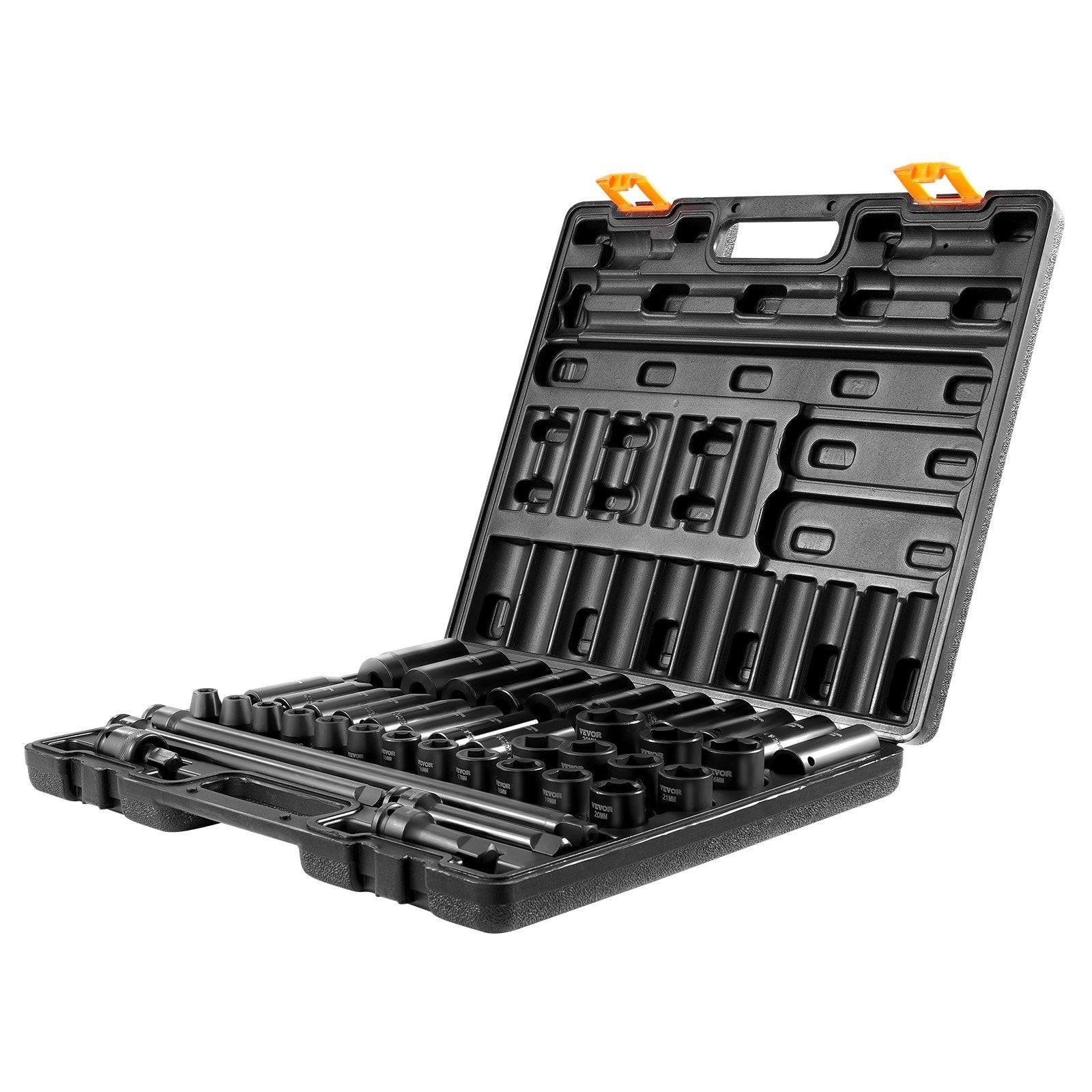 Impact Socket Set 43 Piece Impact Sockets, Standard Socket Assortment, Drive Socket Set 6-Point Sockets Metric 9-30mm (Standard/Deep).