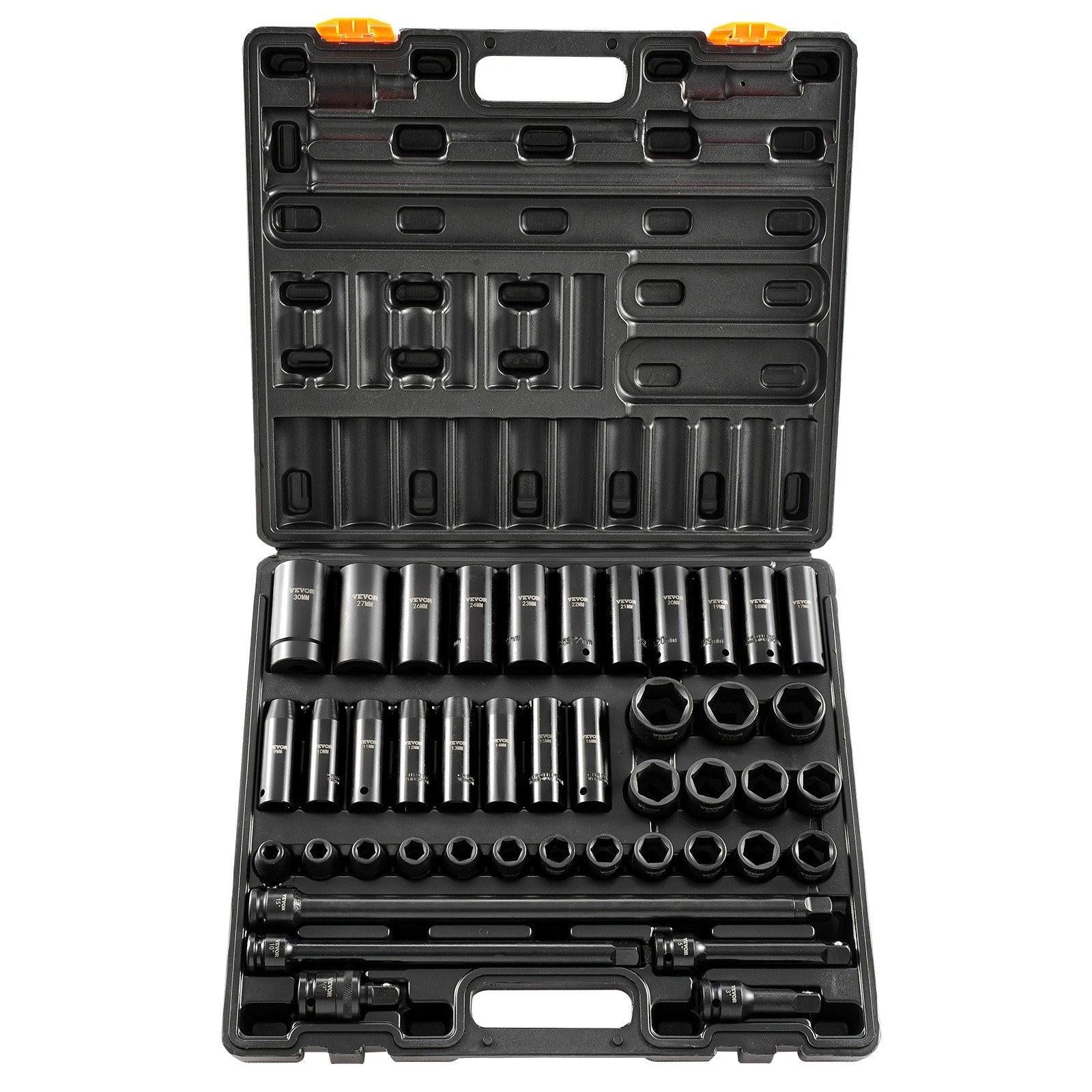 Impact Socket Set 43 Piece Impact Sockets, Standard Socket Assortment, Drive Socket Set 6-Point Sockets Metric 9-30mm (Standard/Deep).