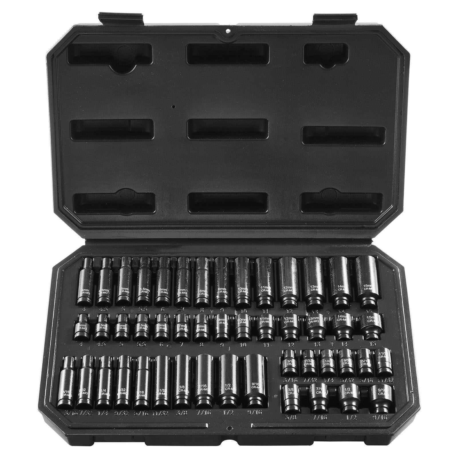 Impact Sockets Set 48pcs 6-Point 1/4" Drive Bit Ratchet Tool Kit Case.