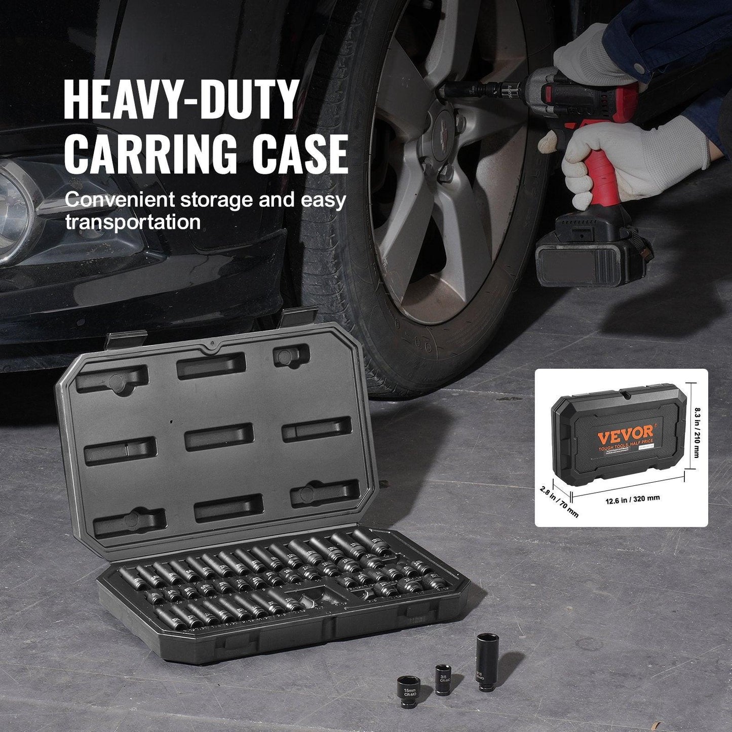 Impact Sockets Set 48pcs 6-Point 1/4" Drive Bit Ratchet Tool Kit Case.