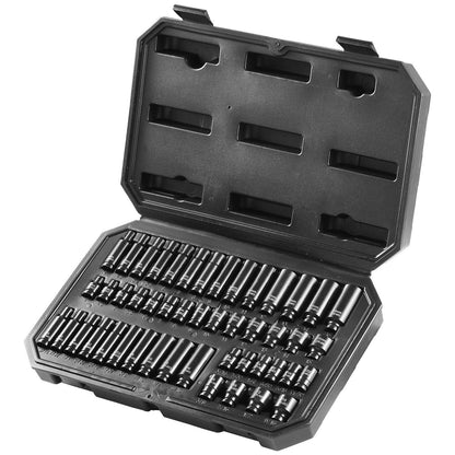 Impact Sockets Set 48pcs 6-Point 1/4" Drive Bit Ratchet Tool Kit Case.