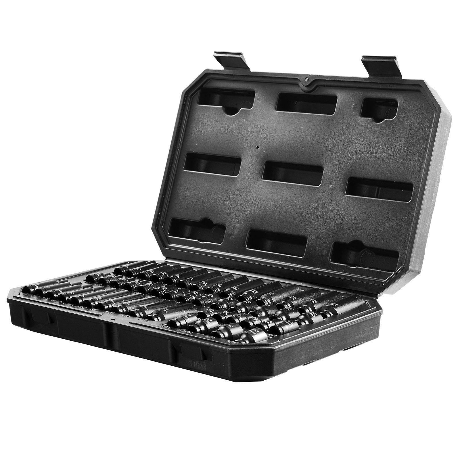 Impact Sockets Set 48pcs 6-Point 1/4" Drive Bit Ratchet Tool Kit Case.