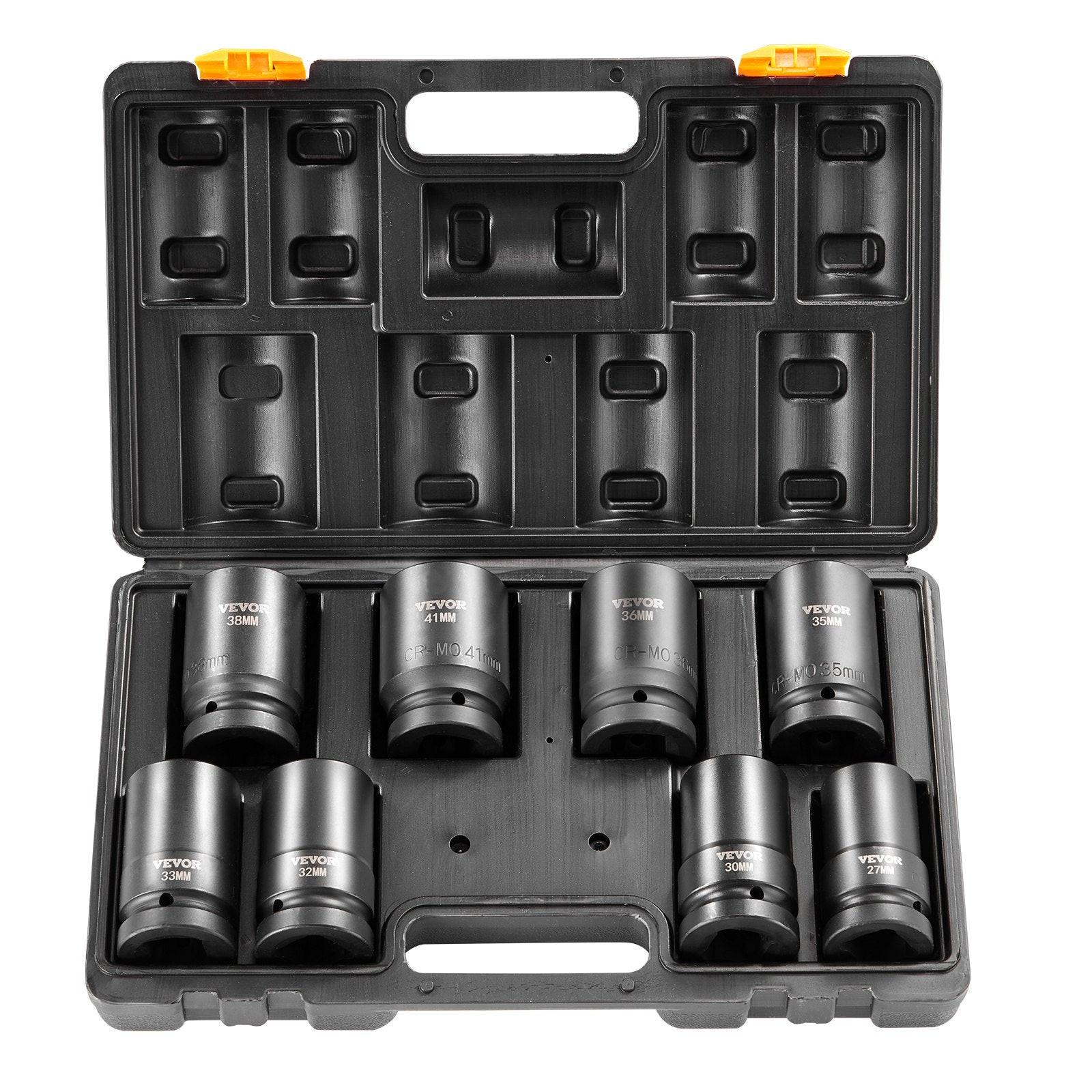 Impact Sockets Set 8pcs 6-Point 1" Drive Bit Ratchet Tool Kit Case.