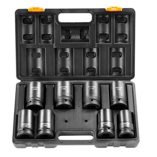 Impact Sockets Set 8pcs 6-Point 1" Drive Bit Ratchet Tool Kit Case.