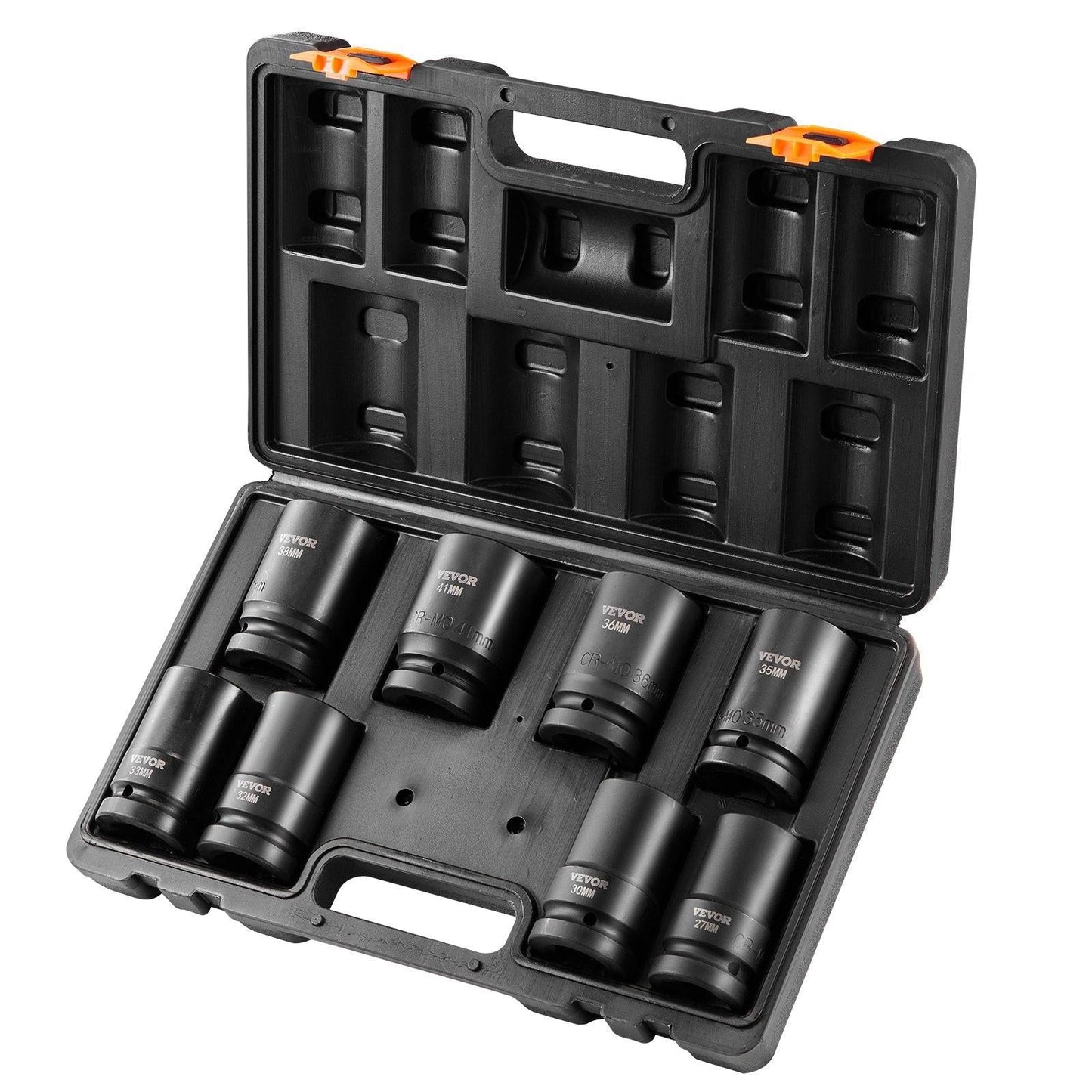 Impact Sockets Set 8pcs 6-Point 1" Drive Bit Ratchet Tool Kit Case.