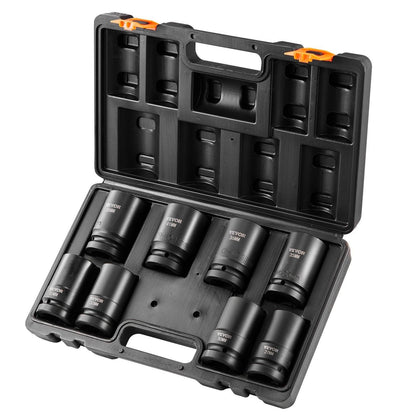 Impact Sockets Set 8pcs 6-Point 1" Drive Bit Ratchet Tool Kit Case.