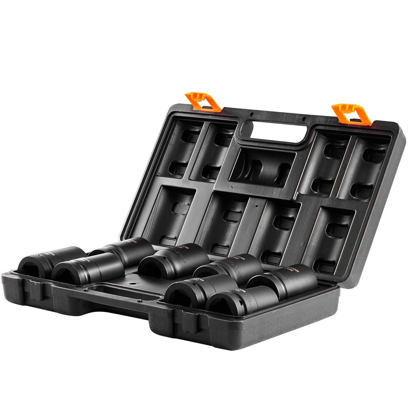 Impact Sockets Set 8pcs 6-Point 1" Drive Bit Ratchet Tool Kit Case.