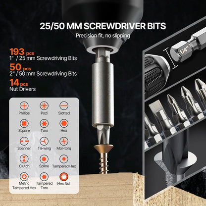 Drill Bit Set, 318 Pieces Drill and Driver Bit Set, Screwdriver Bit Set Suitable for Wood Metal Cement Drilling and Screw Driving, Drill Bit Sets Combo Kit Assorted in Organized Carrying Case.