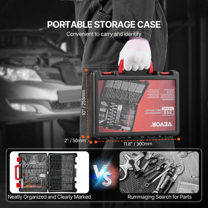 Drill Bit Set, 318 Pieces Drill and Driver Bit Set, Screwdriver Bit Set Suitable for Wood Metal Cement Drilling and Screw Driving, Drill Bit Sets Combo Kit Assorted in Organized Carrying Case.