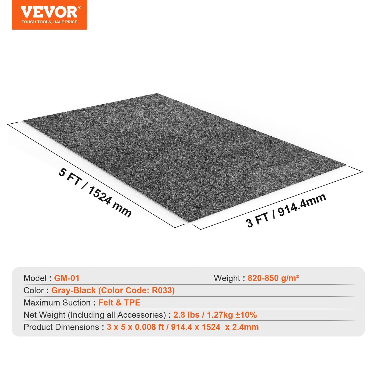Waterproof Garage Floor Mat for Under Car, 914.4x1524 MM Compact Size Heavy Duty Containment Mat with Strong Grip, Protects Garage Floor from Water, Mud and Oil, For Garages,Greenhouses,Entrance