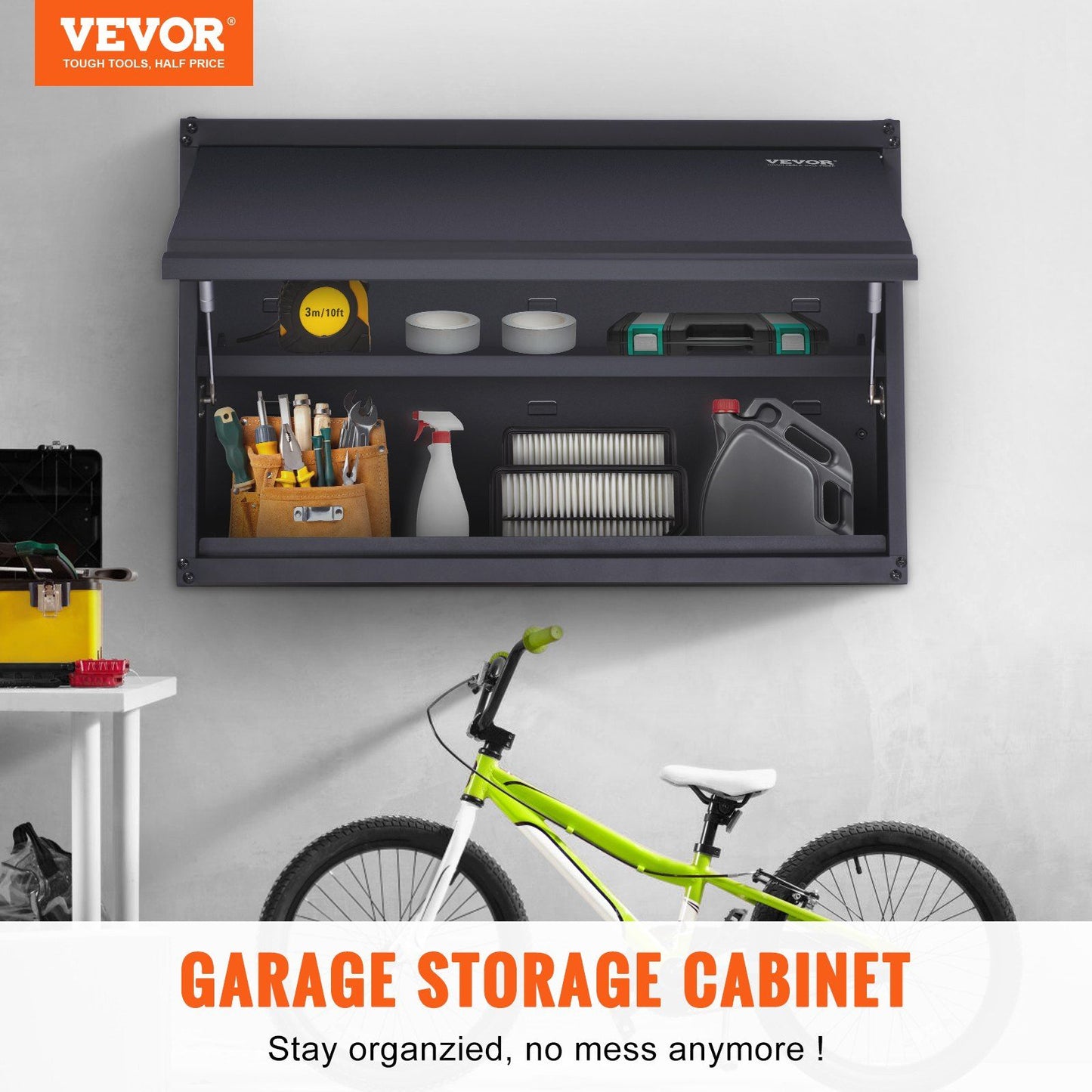 Metal Storage Cabinet, 54.4 kg Load Capacity per Shelf, 50.8 cm Tall Wall-Mounted Powder-Coating Steel Garage Cabinet with Adjustable Shelf, Press to Lock & Open Door, Perfect for Office Home Garage