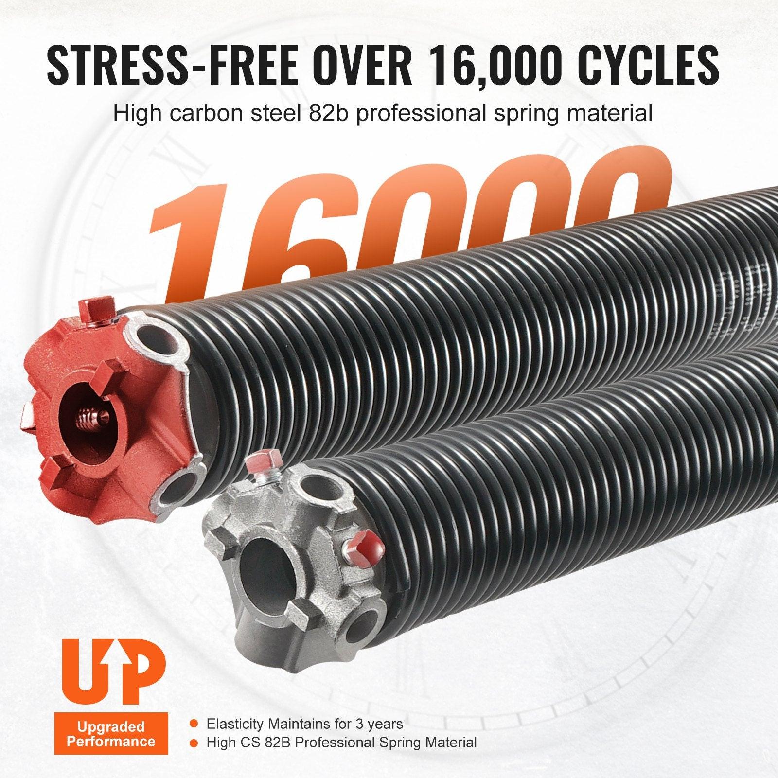 Garage Door Torsion Springs, 16000 Cycles, Pair of 0.25 x 2 x 30inch, Garage Door Springs with Non-Slip Winding Bars, Mounting Tool and Gloves, Electrophoresis Coated, for Replacement.