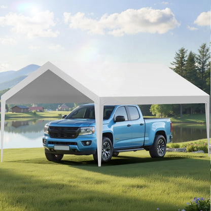 Carport Replacement Canopy, 6 x 3.6 m Potable Garage Tent Top Tarp, UV-Resistant & Waterproof Car Shelter Tarp, Heavy Duty Car Port Cover with Ball Buggees, White, Frame Not Included