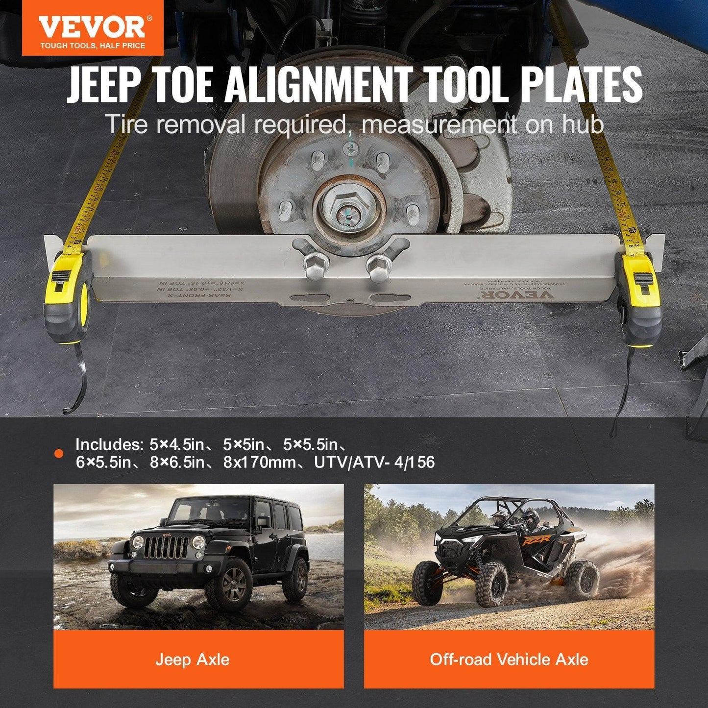 Wheel Alignment Tool, 2-Pack Toe Alignment Toe Plates, Stainless Steel Wheel Alignment Tool Plate, Toe Angle Accurate Measurement, Includes 2 Measuring Tapes & Conversion Chart.