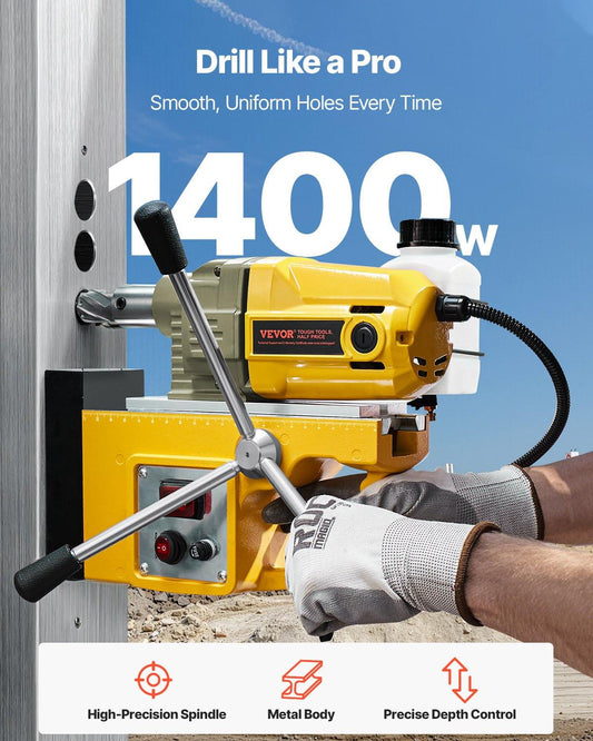 Magnetic Drill, 1400W Motor 1.6 in Boring Diameter, 2810 lbf Portable Electric Mag Drill Press, with 11 Coring Bits, 800 RPM Speed, Drilling Machine for Metal Surface, Home Improvement Industry.