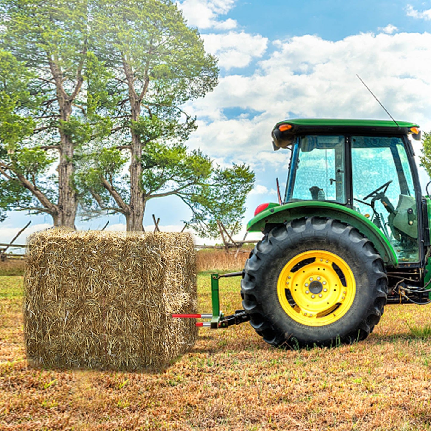 Hay Spear 32" Bale Spear 1350 lbs Capacity, Bale Spike Quick Attach Square Hay Bale Spears 1.4" Wide, Red Coated Bale Forks, Bale Hay Spike with Hex Nut & Sleeve for Buckets Tractors Loaders