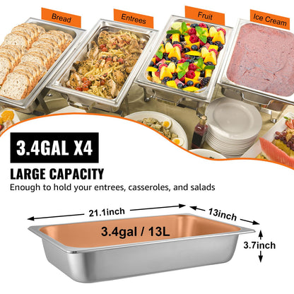 4 Pack Hotel Pan 3.7" Deep Steam Table Pan Full Size with Lid 20.8"L x 13"W Hotel Pan 22 Gauge Stainless Steel Anti Jam Steam Table Pan