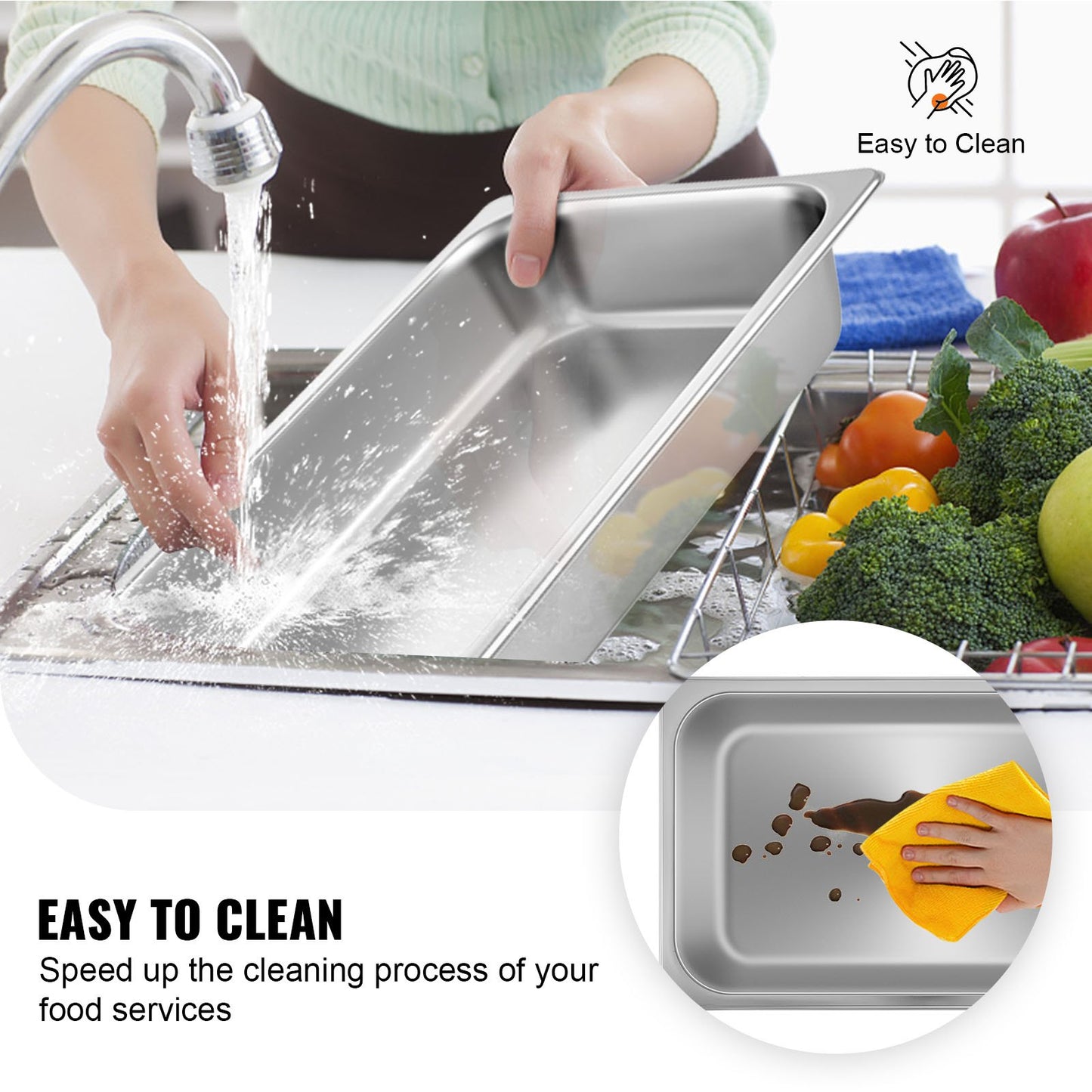 4 Pack Hotel Pan 3.7" Deep Steam Table Pan Full Size with Lid 20.8"L x 13"W Hotel Pan 22 Gauge Stainless Steel Anti Jam Steam Table Pan