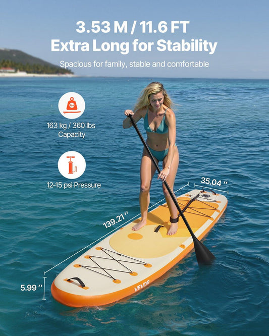 Inflatable Stand Up Paddle Board, 3.53m x 89cm x 15cm Wide Ultra-Light SUP Paddleboard, All Accessories Included, Pump, Paddle, Fin, Backpack, Ankle Leash, Strap, Non-slip Deck for Youth, Adults.