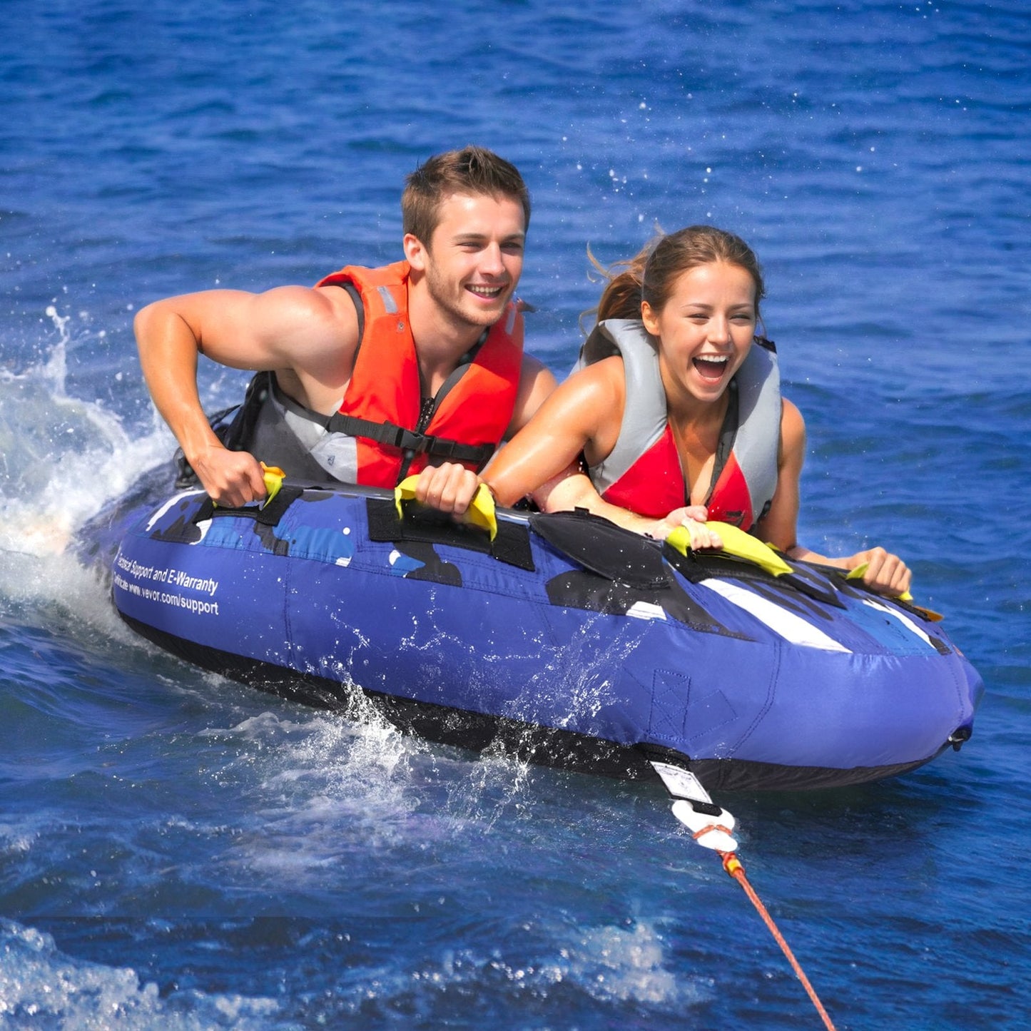 Towable Tube for Boating, 1-2 Riders Inflatable Boat Tubes and Towables, 340 lbs, 51.8" Round Water Sport Towable Tube for Boat to Pull, Full Nylon Cover, EVA Grab Handles and Speed Safety Valve.