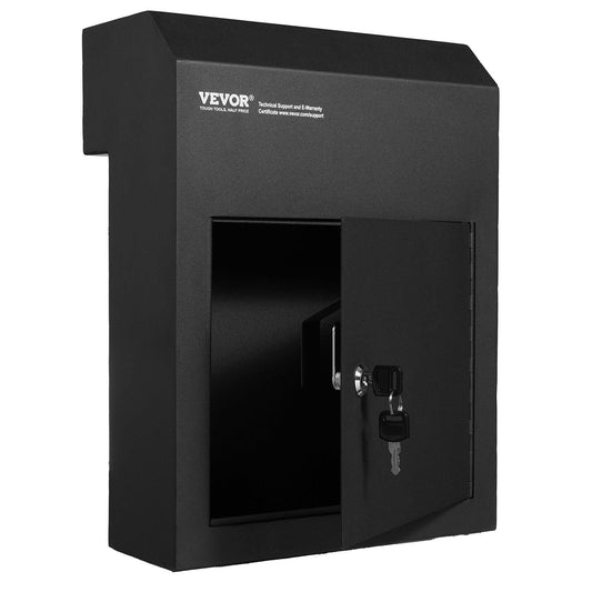 Through The Door Key Drop Box, Heavy Duty Steel Through the Door Mailbox with 1.8" 12" Key Lock, 12x6x16" Mail Drop Box, Black.