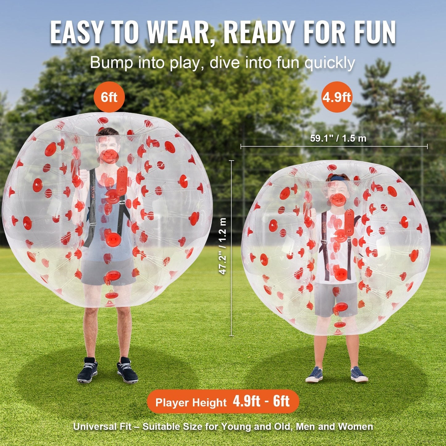Inflatable Bumper Ball 1-Pack, 5FT/1.5M Body Sumo Zorb Balls for Teen & Adult, 0.8mm Thick PVC Human Hamster Bubble Balls for Outdoor Team Gaming Play, Bumper Bopper Toys for Garden, Yard, Park