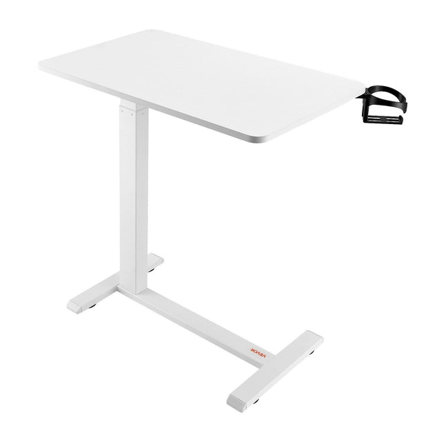 Overbed Table, Mobile Bed Side Table with 4 Hidden Wheels, Height Adjustable Rolling Laptop Desk with Cup Holder, Portable Particleboard Over Bed Desk for Home, Office, Study, White Hover Image