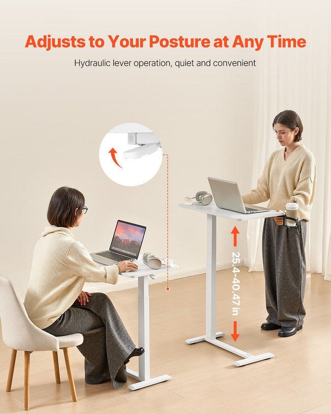 Overbed Table, Mobile Bed Side Table with 4 Hidden Wheels, Height Adjustable Rolling Laptop Desk with Cup Holder, Portable Particleboard Over Bed Desk for Home, Office, Study, White Main Image